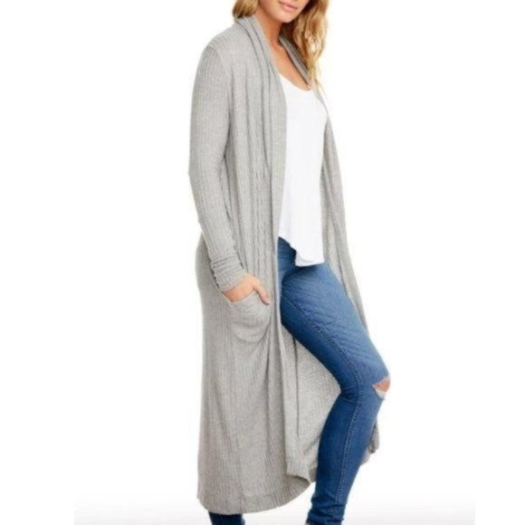 Chaser Sweaters - Chaser Shawl Collar Waffle Knit Duster Cardigan
